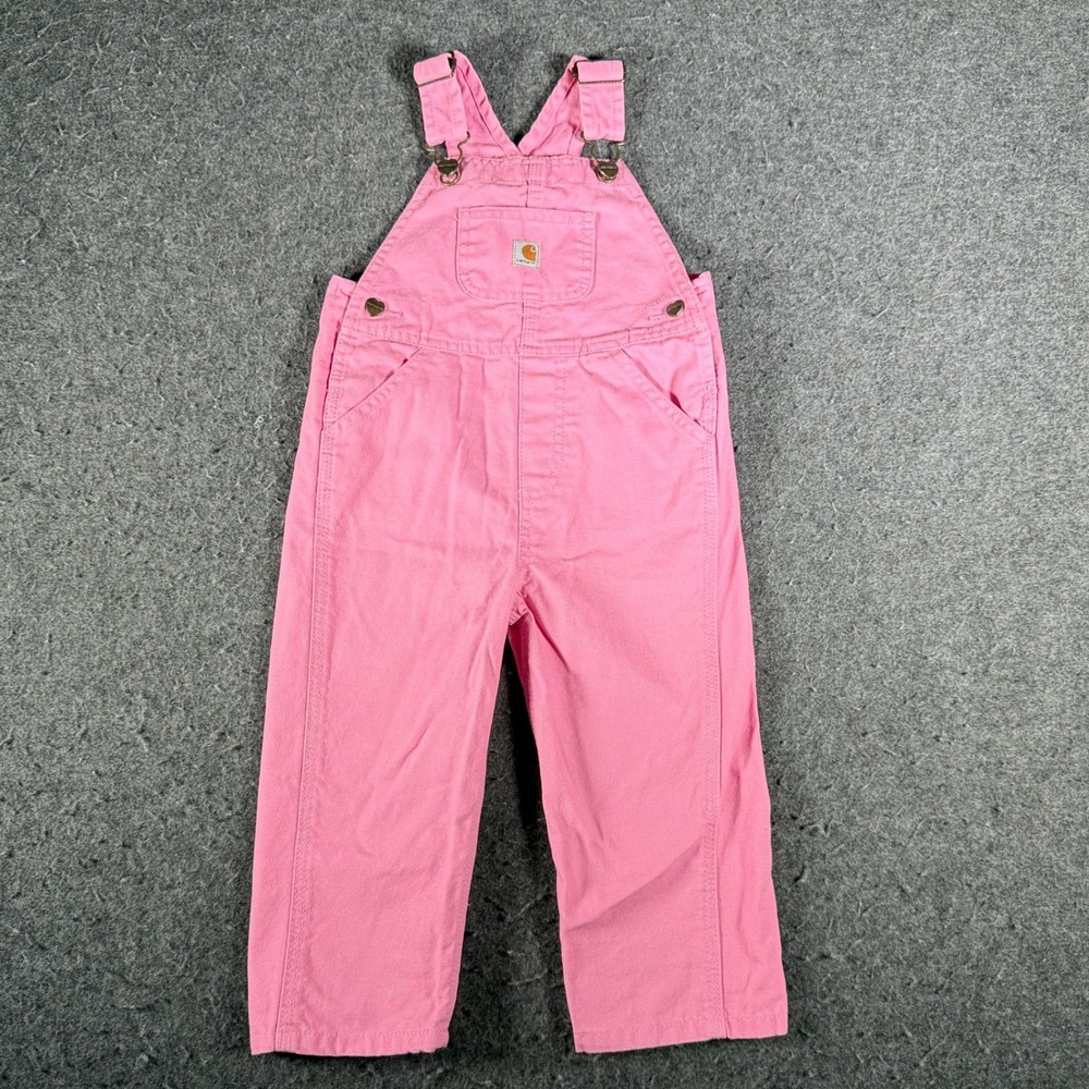 Carhartt Kids Pink Canvas Bib Overalls Toddler Size 2T Workwear Pants RN 13706